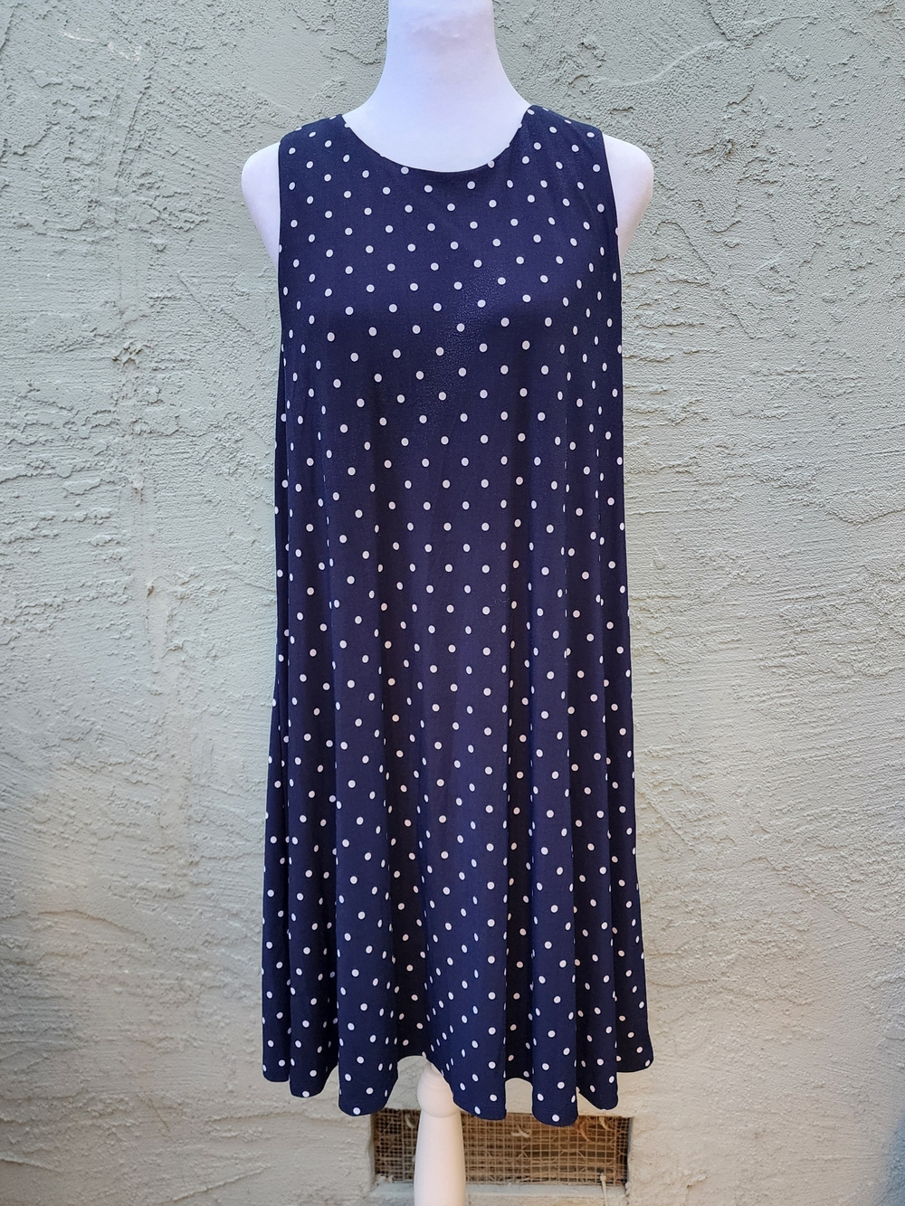 Anne Klein Navy Blue White Polka Dot Sleeveless Shift Trapeze Dress [8]